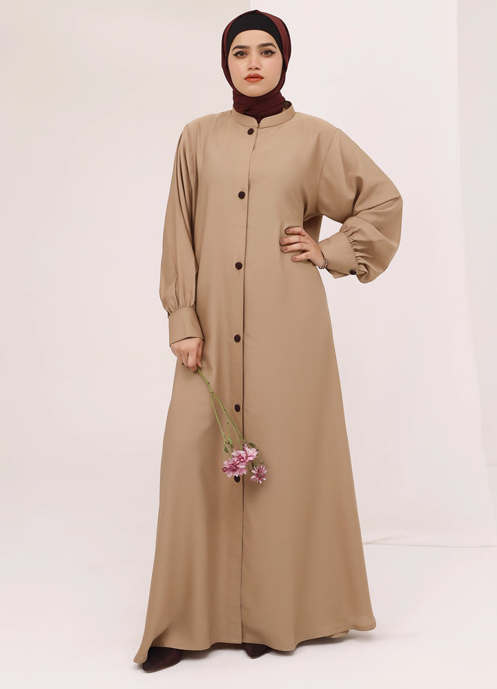 Fawn Desert Abaya for Women | Front Open Sherwani Style | Modest Islamic Wear