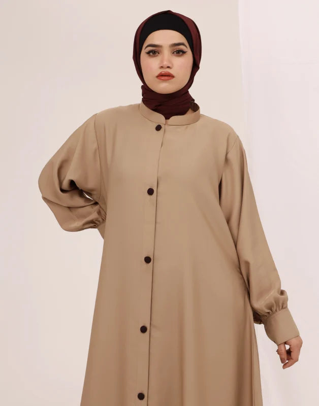 Fawn Desert Abaya for Women | Front Open Sherwani Style | Modest Islamic Wear