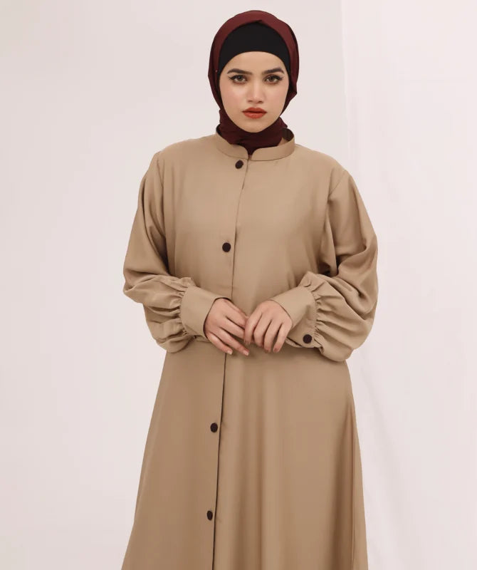 Fawn Desert Abaya for Women | Front Open Sherwani Style | Modest Islamic Wear