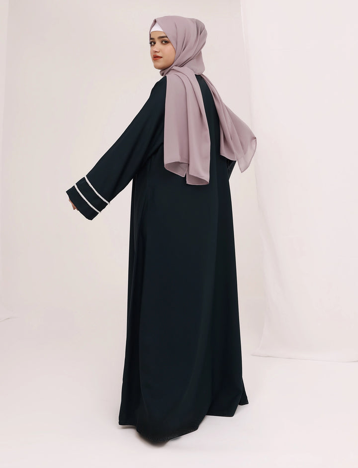 ElegantBottleGreenFront-OpenAbayawithPearlSleeveWork_PremiumKoreanNidaFabric4