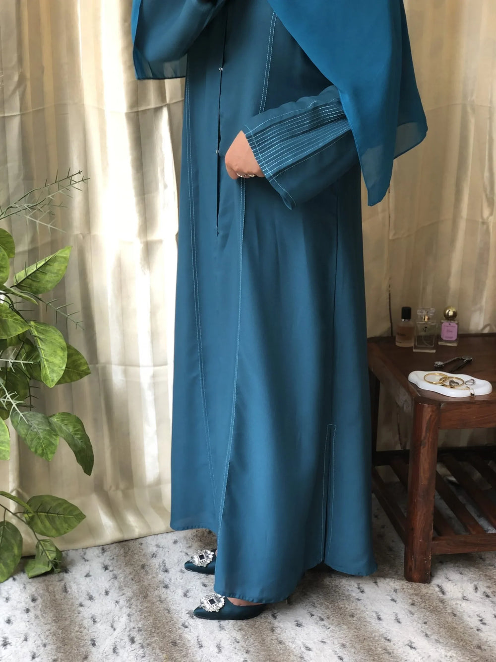 ElegantTealPleatedAbaya_PremiumDoubleGeorgetteFrontOpenModestWearforWomen3_ed398925-63b9-42d0-87c1-20c222d38e6b