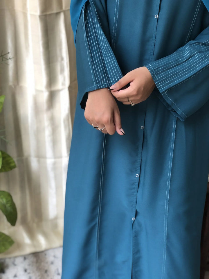 ElegantTealPleatedAbaya_PremiumDoubleGeorgetteFrontOpenModestWearforWomen4_5331b4df-13b7-4f11-88c6-803fd2a9b48b