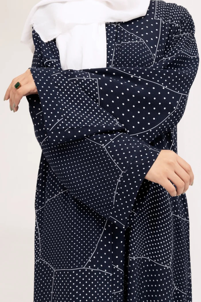 Navy Blue Printed Double Georgette Abaya | Front Open Modest Wear