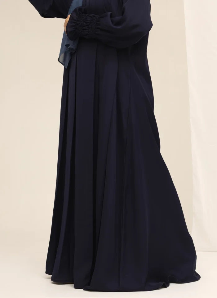Korean Nida Abaya | Navy Blue Pleated Flare | Modest Women's Wear